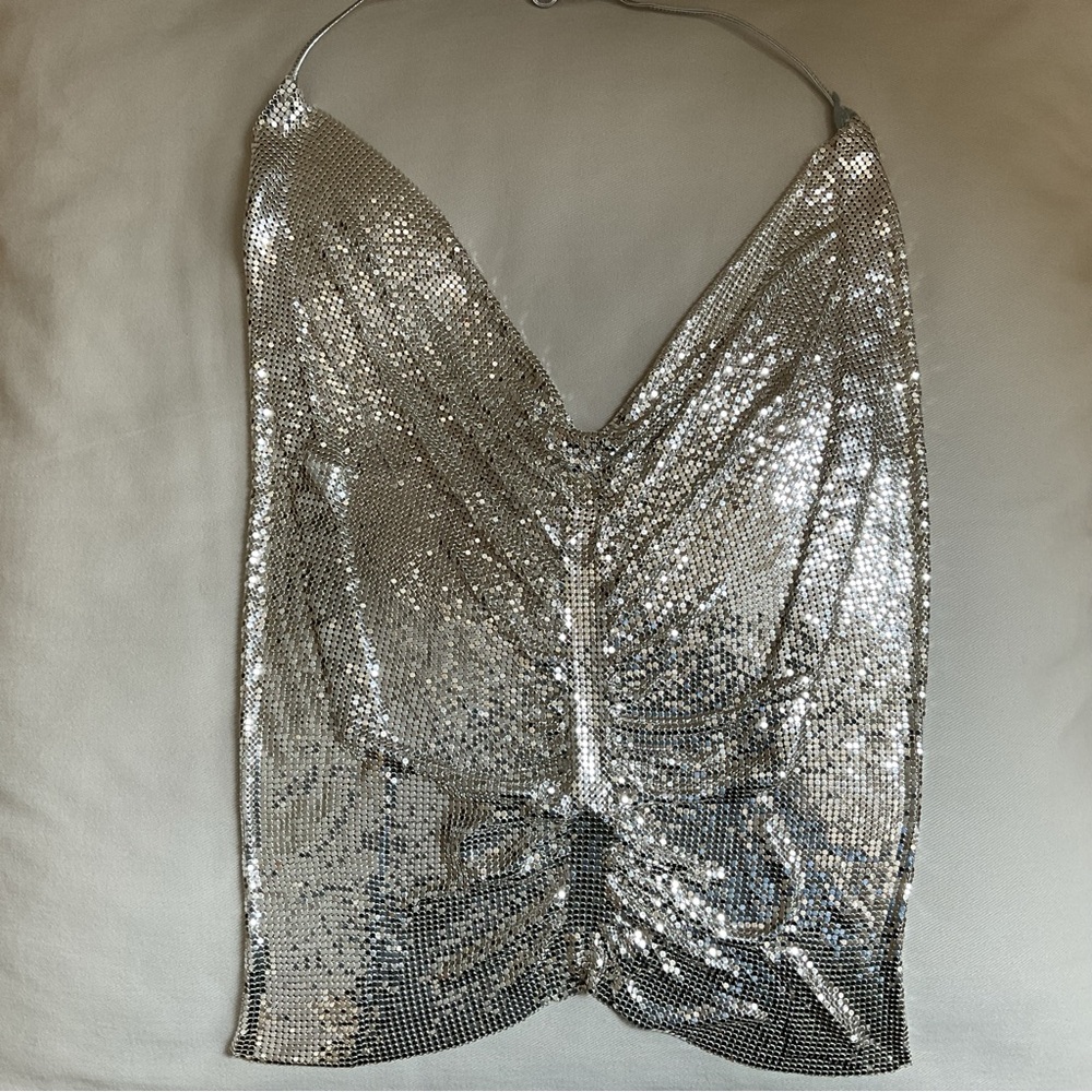 Whiting & Davis Liquid Metal Silver Mesh Halter Top Vintage USA - Picture 7 of 12